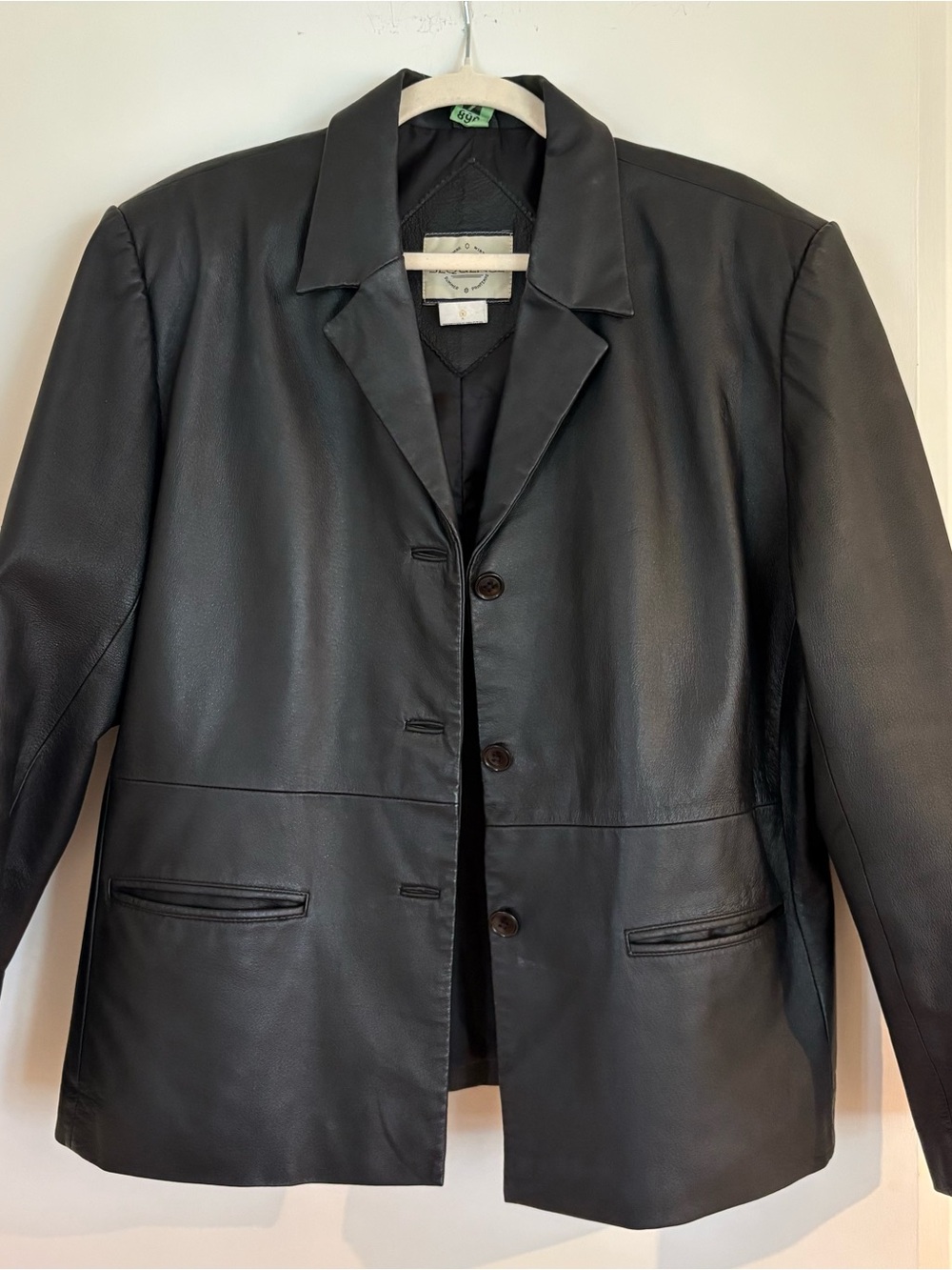 Sears Black Leather Button-Front Blazer Jacket